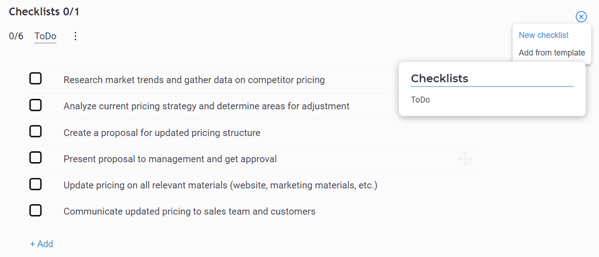 Checklist templates