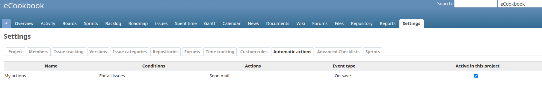 =1809x296 Automatic actions in project settings