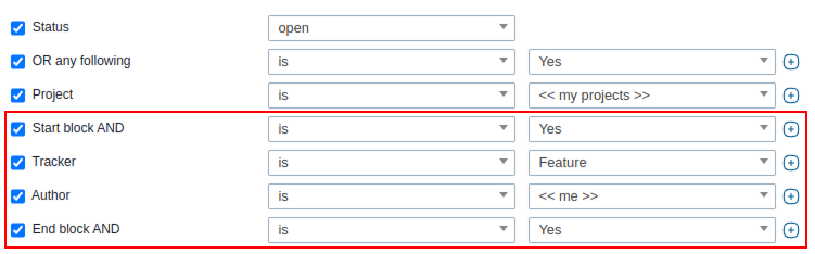 Status ODER (Projekt ODER (Tracker UND Autor))