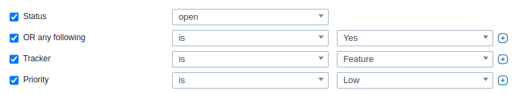 status ODER (tracker ODER priorität)
